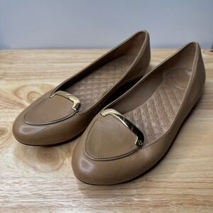Tory Burch Brown Tan Jess Loafers Leather Gold Hardware Size 6M